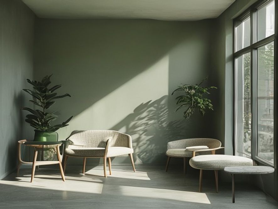 Stille pauserum med naturlys og grøn plante